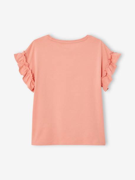 Mädchen T-Shirt mit Volantärmeln - dunkelrosa+hellgelb+marine+pfirsich+weiß/hase - 18