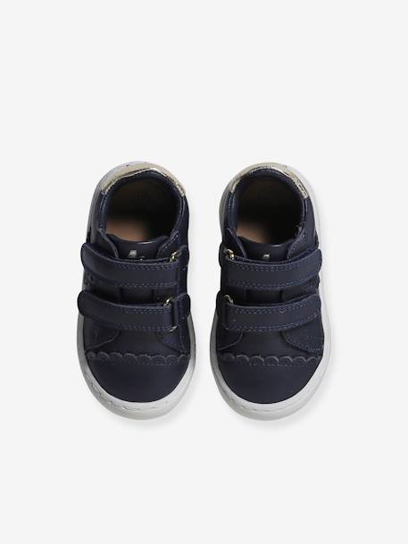Baby Klett-Sneakers ausgestanzte Motive - marine+weiß/gold - 4