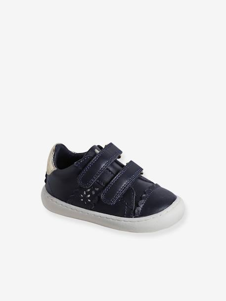 Baby Klett-Sneakers ausgestanzte Motive - marine+weiß/gold - 1