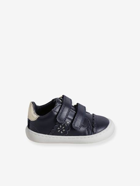 Baby Klett-Sneakers ausgestanzte Motive marine+weiß/gold 2