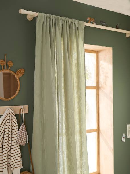 Kinderzimmer Vorhang aus Musselin, Tunnelzug - blaugrau+grün+zartrosa - 7