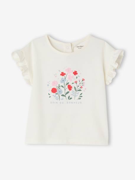 Mädchen Baby T-Shirt mit 3D-Blumen Oeko-Tex wollweiß 1