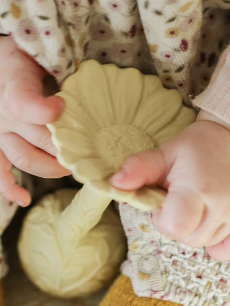 Baby Rassel mit Zahnungshilfe NATRUBA, Naturkautschuk - beige löwe+gelb blume - 5