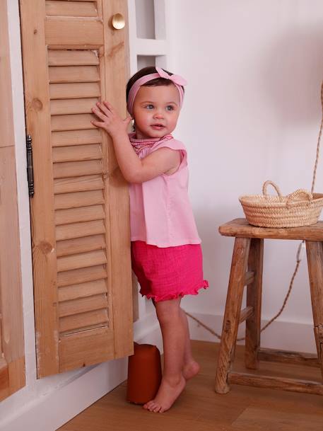 Mädchen Baby-Set: Bluse, Shorts & Haarband - rosa/fuchsia - 2