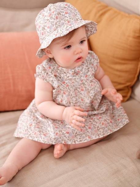 Mädchen Baby-Set: Kleid & Sonnenhut wollweiß 1