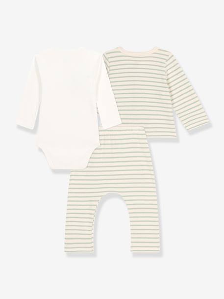 Baby-Set: Wickelbody, Babyjacke & Hose PETIT BATEAU - grün gestreift - 2