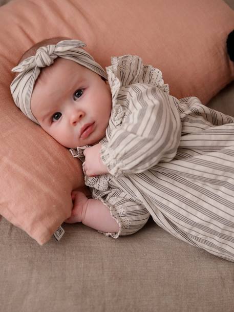 Mädchen Baby-Set: Kleid, Shorts & Haarband - beige gestreift - 9