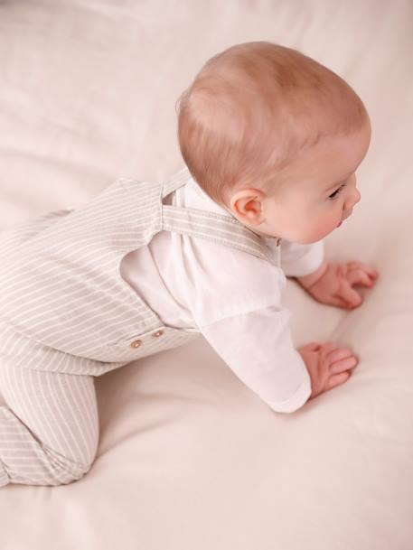 Festliches Baby-Set: Latzhose & Hemd aus Leinenmix - beige gestreift - 9