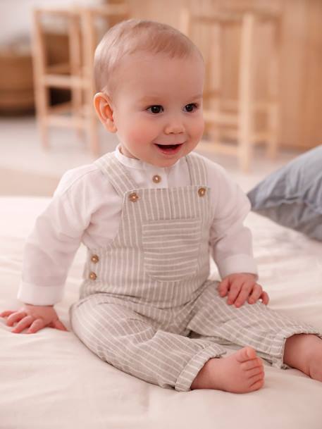 Festliches Baby-Set: Latzhose & Hemd aus Leinenmix - beige gestreift - 1
