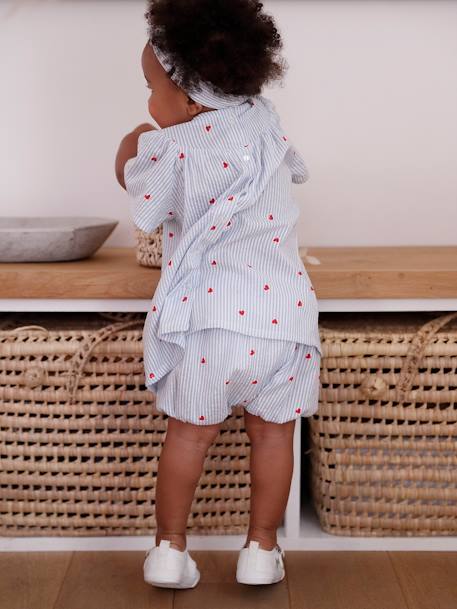 Baby-Set aus Seersucker: Kleid, Shorts & Haarband blau gestreift 13