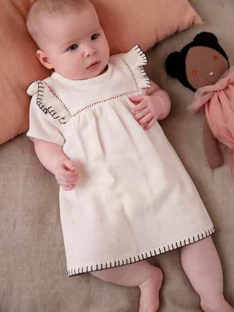 Baby Kleid aus Musselin wollweiß 6