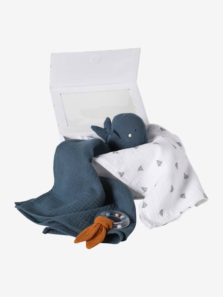 Baby Geschenk-Set: Wickeltuch, Schmusetuch & Greifling, personalisierbar - blau navy sea+rosa/koala - 4