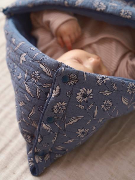 Baby Ausfahrsack, Musselin Oeko-Tex, personalisierbar blau indien blume+wollweiß landhaus 4