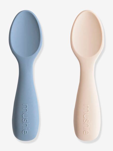 2er-Set Esslernlöffel aus Silikon MUSHIE - beige/erdfarben+blau/erdfarben - 6