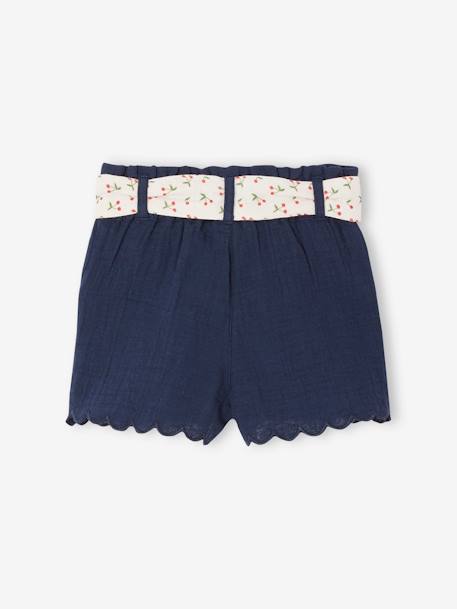 Baby Musselin-Shorts mit Blumengürtel - aprikose+marine+wollweiß - 5