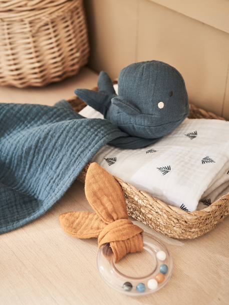 Baby Geschenk-Set: Wickeltuch, Schmusetuch & Greifling, personalisierbar - blau navy sea+rosa/koala - 3