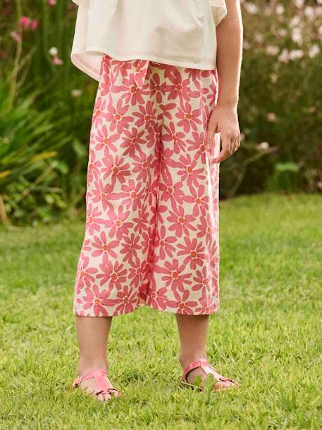 Mädchen Culotte - rot kariert+wollweiß/rosa blumen - 6