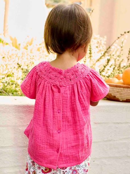 Mädchen Baby Bluse mit Häkelspitze - fuchsia - 6