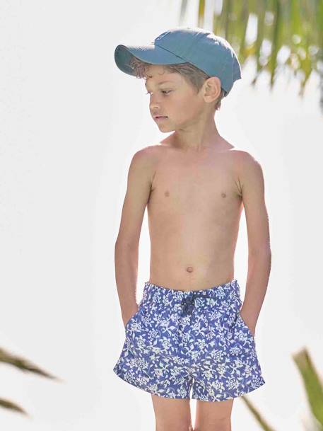 Capsule Bademode Team Familie: Jungen Badeshorts Oeko-Tex - blau/weiß geblümt - 8