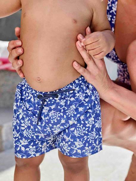 Capsule Bademode Team Familie: Baby Badeshorts Oeko-Tex - blau/weiß geblümt - 6