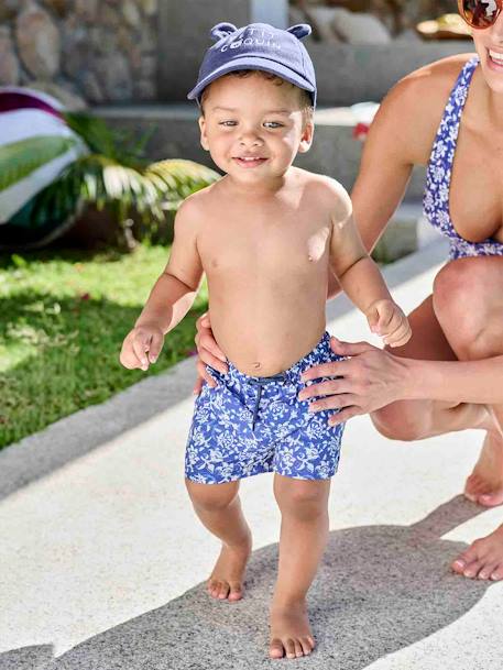 Capsule Bademode Team Familie: Baby Badeshorts Oeko-Tex - blau/weiß geblümt - 1