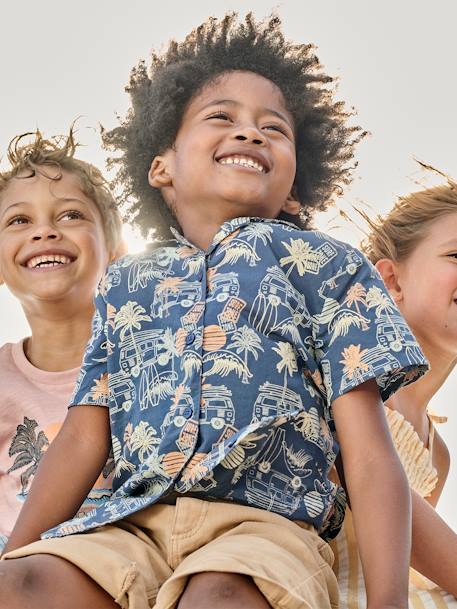 Jungen Hawaiihemd mit kurzen Ärmeln - blau bedruckt - 1