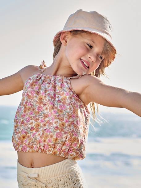 Mädchen Cropped-Bluse mit Volantträgern - rosa aprikose - 1