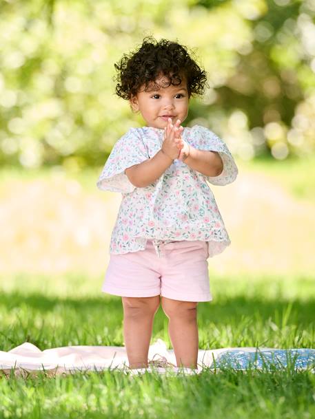 Mädchen Baby Bluse - wollweiß/rosa blumen - 5