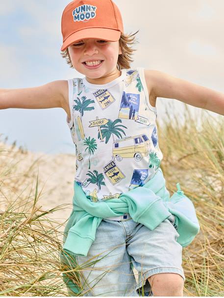 Jungen Trägershirt mit Recycling-Baumwolle weiß bedruckt 1