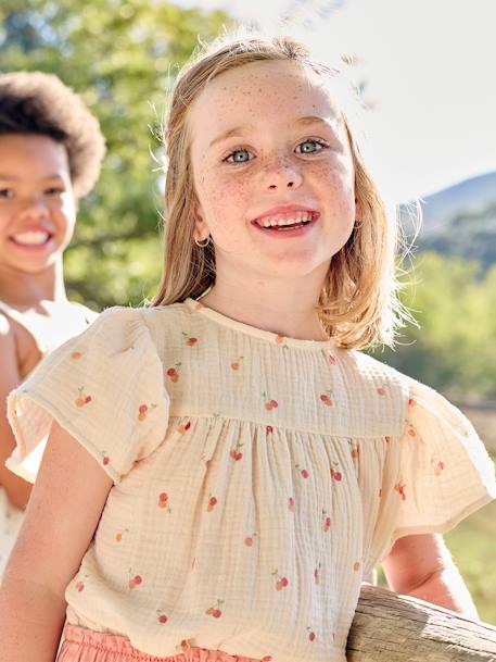 Mädchen Bluse mit Schmetterlingsärmeln, Bio-Baumwolle rosa+wollweiß 4