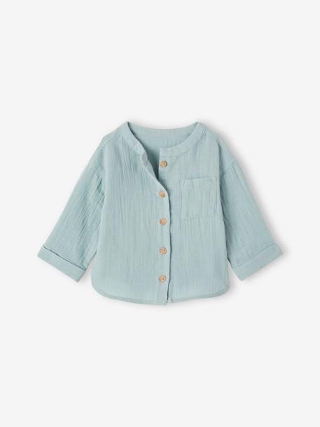 Baby Hemd mit Stehkragen aus Musselin, personalisierbar - dunkelgrün+graublau+karamell+wollweiß - 8
