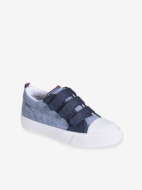 Zweifarbige Kinder Stoffschuhe mit Klett set blau 1