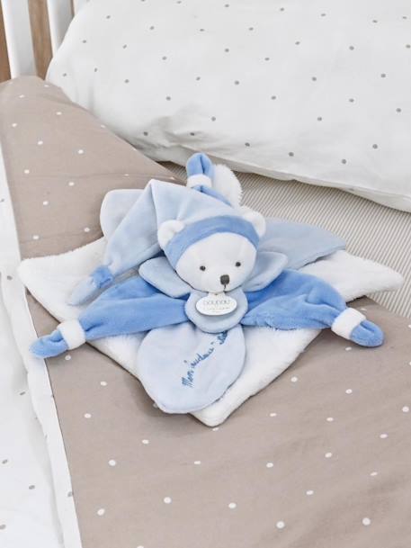 Schmusetuch mit Bärenkopf Collector 24 cm DOUDOU ET COMPAGNIE blau+rosa+taupe 2