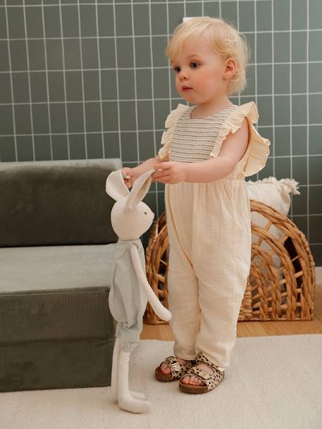 Baby Overall aus Musselin koralle+wollweiß 6