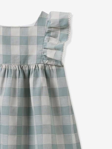 Mädchen Baby Kleid mit Volantärmeln, Vichy-Karo CYRILLUS salbeigrün kariert 3