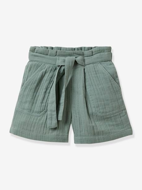 Mädchen Shorts mit Stoffgürtel, Musselin CYRILLUS - himbeer+tannengrün - 3