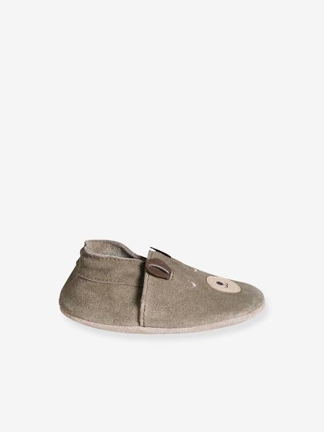 Baby Krabbelschuhe mit Gummizug khaki+salbeigrün 3