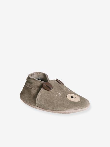 Baby Krabbelschuhe mit Gummizug khaki+salbeigrün 1