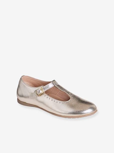 Festliche Mädchen Ballerinas mit Schnalle, Lochmuster gold 1