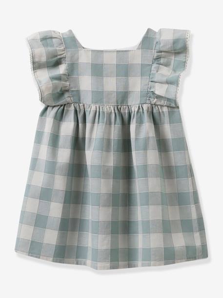 Mädchen Baby Kleid mit Volantärmeln, Vichy-Karo CYRILLUS - salbeigrün kariert - 1