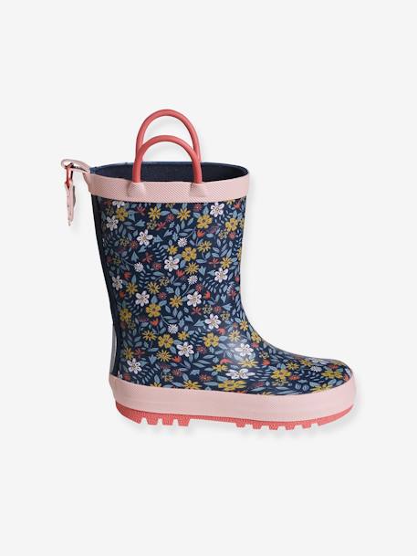 Kinder Gummistiefel mit Blumenmuster und Henkeln marine 2