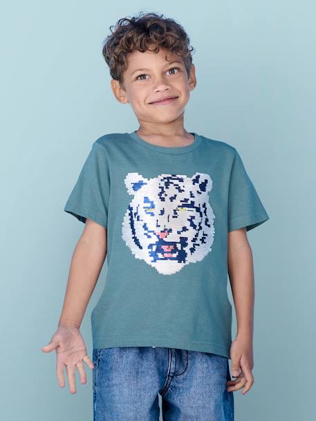 Jungen T-Shirt mit Wende-Pailletten Oeko-Tex - aqua+weiß - 3