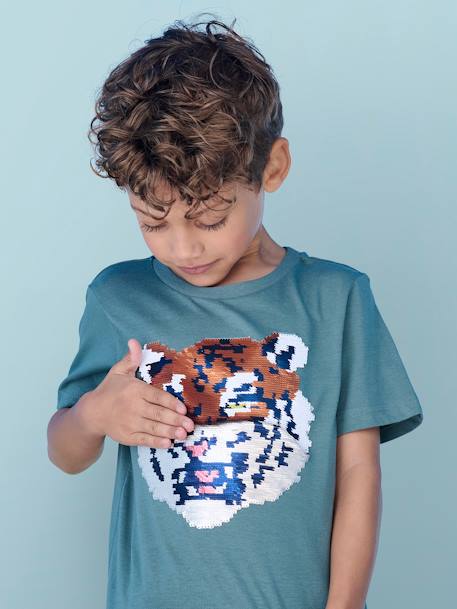 Jungen T-Shirt mit Wende-Pailletten Oeko-Tex aqua+weiß 2