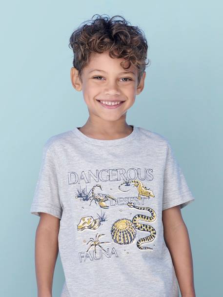 Jungen T-Shirt mit Recycling-Baumwolle Tiermotive - grau meliert+schieferblau - 1