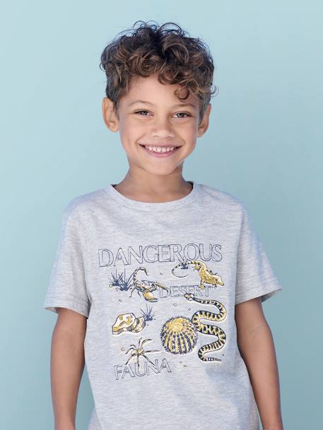 Jungen T-Shirt mit Recycling-Baumwolle Tiermotive grau meliert+schieferblau 1