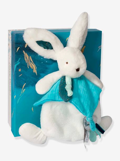 Hasen-Schmusetuch Happy 25 cm DOUDOU ET COMPAGNIE beige+blau+rosenholz 9