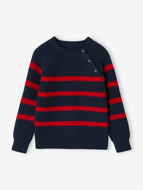 Jungen Strickpullover mit Streifen Oeko-Tex marine+wollweiß 1