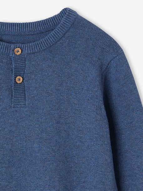 Jungen Pullover mit Rundhals und Knopfleiste Oeko-Tex blau meliert+grün meliert 4