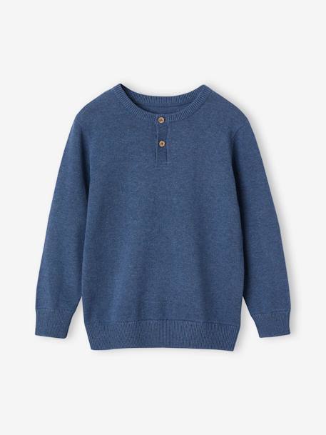 Jungen Pullover mit Rundhals und Knopfleiste Oeko-Tex blau meliert+grün meliert 1