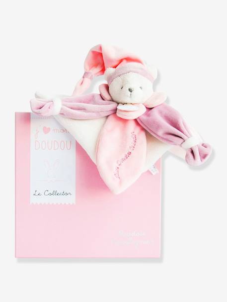 Schmusetuch mit Bärenkopf Collector 24 cm DOUDOU ET COMPAGNIE blau+rosa+taupe 6